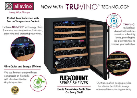 Allavino 47" Wide FlexCount II Tru-Vino 112 Bottle Four Zone Black Side-by-Side Wine Refrigerator 2X-VSWR56-2B20
