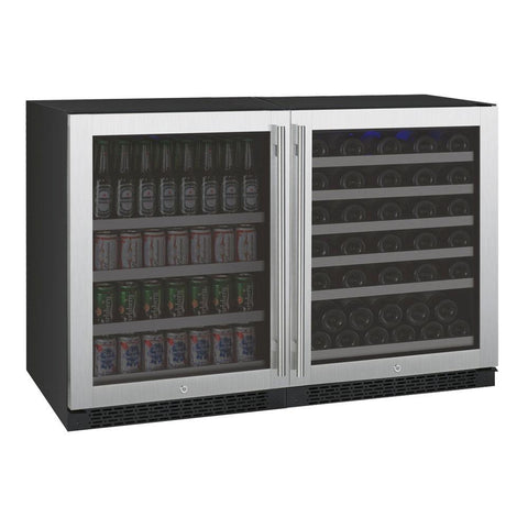 Allavino 47" Wide FlexCount II Series 56 Bottle/154 Can Dual Zone Stainless Steel Side-by-Side Wine Refrigerator/Beverage Center 3Z-VSWB24-2S20