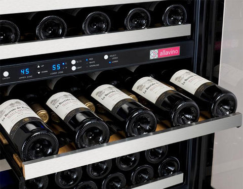 Allavino 47" Wide FlexCount II Tru-Vino 56 Bottle/124 Can Stainless Steel Side-by-Side Wine Refrigerator/Beverage Center 3Z-VSWB24-3S20