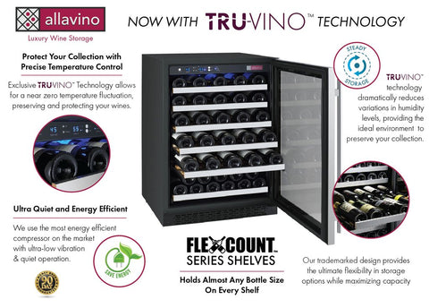 Allavino 47" Wide FlexCount II Tru-Vino 112 Bottle Three Zone Stainless Steel Side-by-Side Wine Refrigerator 3Z-VSWR5656-S20