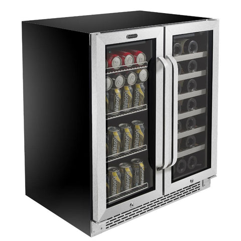 Whynter 30" Built-In French Door Dual Zone 33 Bottle Wine Refrigerator 88 Can Beverage Center BWB-3388FDS