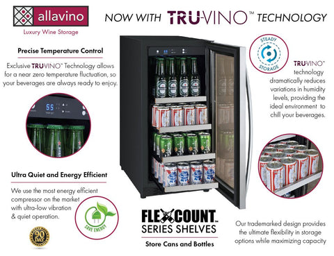 Allavino 15" Wide FlexCount II Tru-Vino Stainless Steel Left Hinge Beverage Center VSBC15-SL20