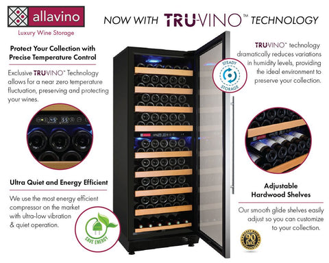 Allavino 24" Wide Vite II Tru-Vino 99 Bottle Dual Zone Stainless Steel Right Hinge Wine Refrigerator YHWR99-2SR20