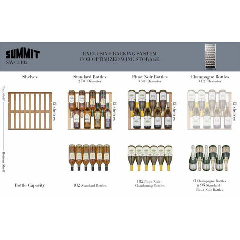 Summit 102 Bottle Single-Zone Wine Cooler w/ Glass Door SWC1102